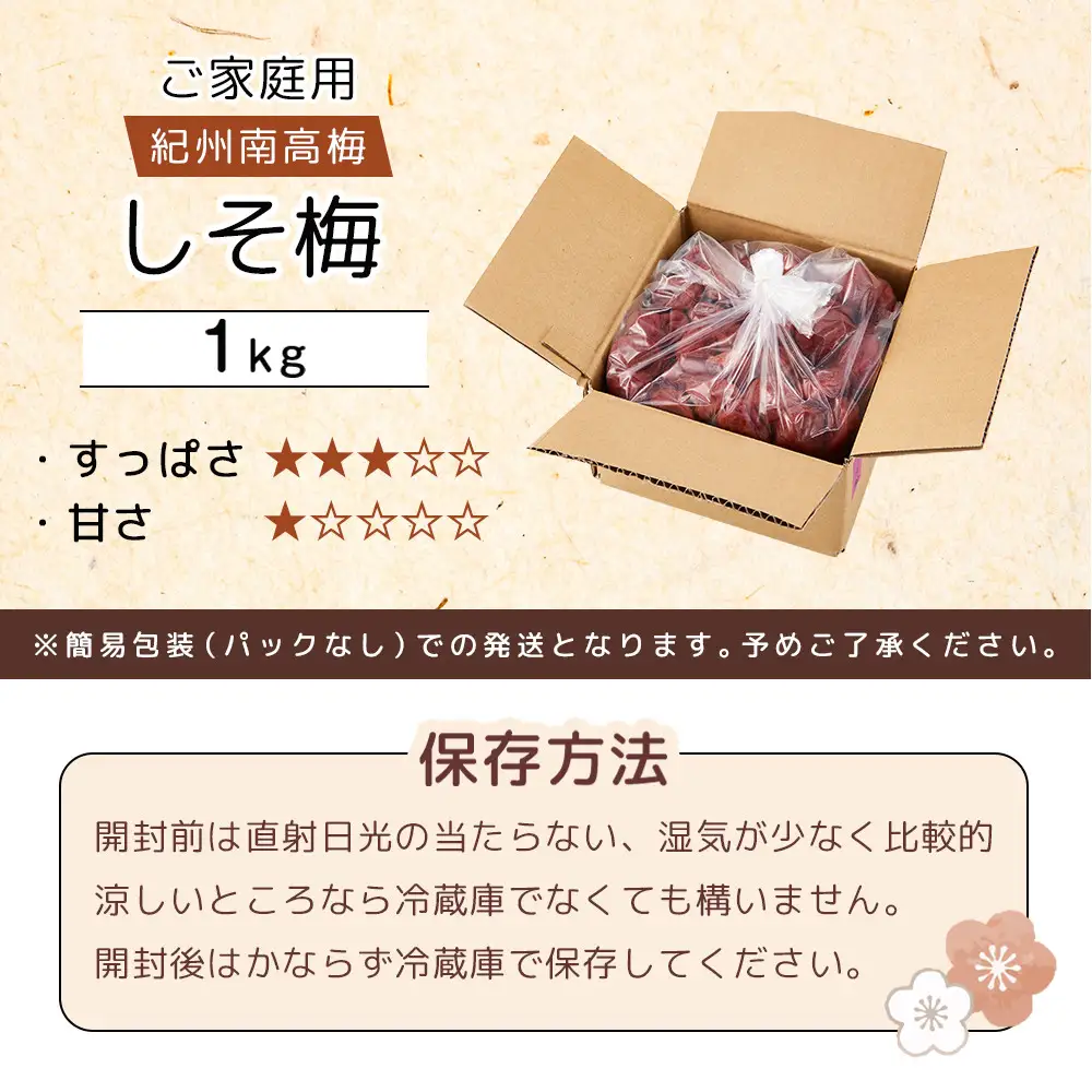 紀州南高梅 口熊野 ご家庭用 1kg しそ梅 塩分約12％