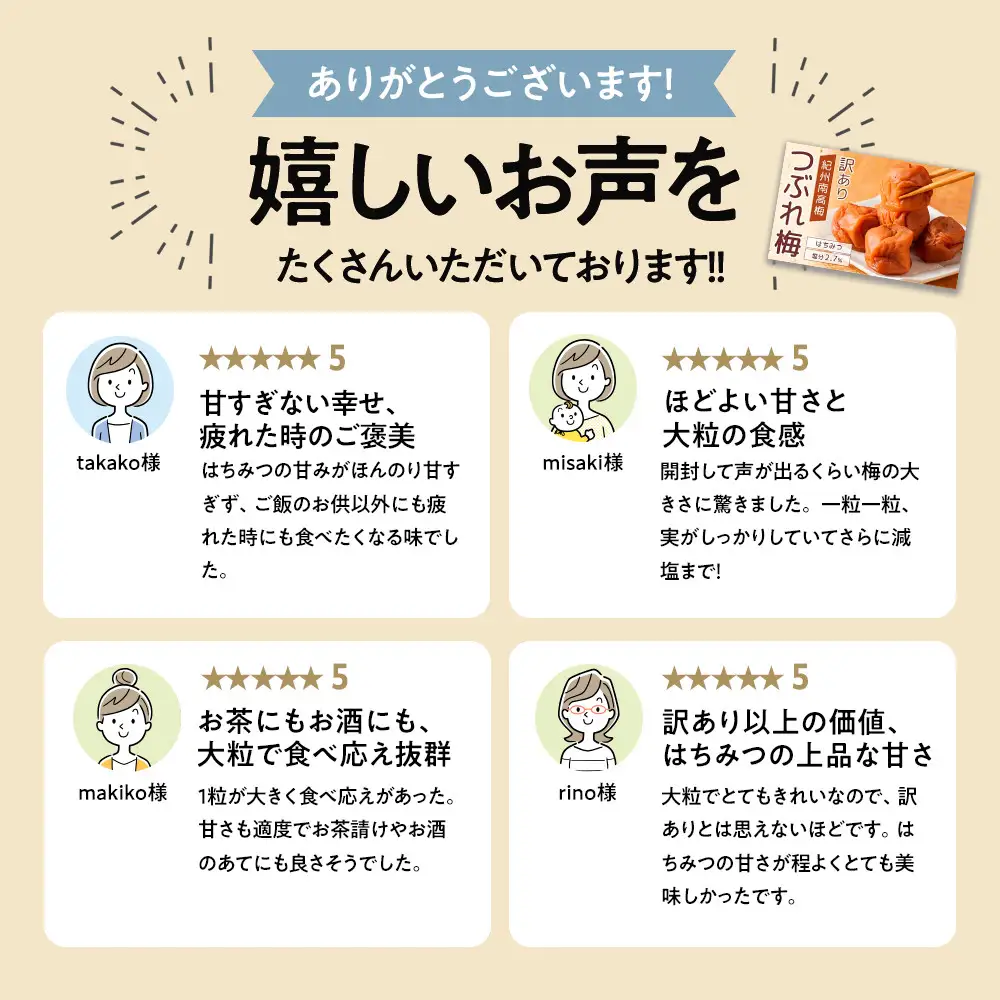 梅干し 塩分約2.7% つぶれ梅干し はちみつ 400g×6個 2.4kg 大粒 訳あり