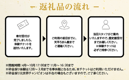 日本初の産金地・天平ろまん館本気採り砂金採り体験60分コースペア券【wakuyakousya007】