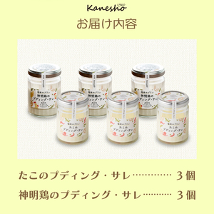 広島みはらプリン 2種類 6個セット たこのプディング・サレ×3個　塩味の神明鶏のプディング・サレ×3個 かねしょう  スイーツ デザート 洋菓子 おやつ お菓子 菓子 ギフト 010006