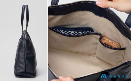 【TRIALOGUE STUDIO】藤巻百貨店別注 ソフトレザー前ポケットトートバッグ ネイビー_0167-002-T05