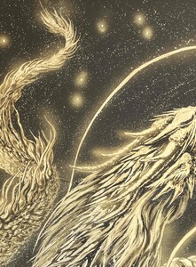 現代水墨画家 絵師白道「金銀昇龍」｜絵画 アート インテリア 手描き 一筆 龍 日本画 現代アート ハンドメイド作品 水墨画 かっこいい 作品 縁起 風水 芸術