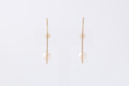 【K18】7.0-7.5mm アコヤ真珠 ダイヤロングピアス/No.118