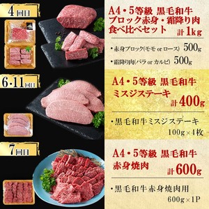 【定期便全12回】超豪華！黒毛和牛堪能贅沢定期便！(総重量19kg超) 鹿児島県産 黒毛和牛 和牛 肉 牛肉 国産 九州産 鹿児島県産 焼肉 BBQ 日本一 ランキング 人気 A4 A5 ステーキ 切り落とし ハンバーグ カルビ ミスジ 訳あり t0365-001