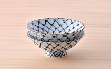 【陶器市特集】【波佐見焼】手描き掛け網 平茶碗 2点セット【まるしん】[WD48]