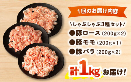 【12回定期便】ナルちゃんファーム豚肉しゃぶしゃぶセット 毎月1kg / 豚肉 豚ロース モモ バラ しゃぶしゃぶ / 大村市 / おおむら夢ファームシュシュ [ACAA335]