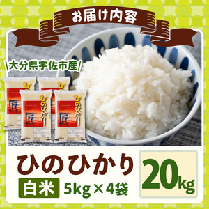 ＜令和7年産＞ひのひかり 白米 (計20kg・5kg×4P) お米 ごはん ご飯【107101203】【あいはな農園】