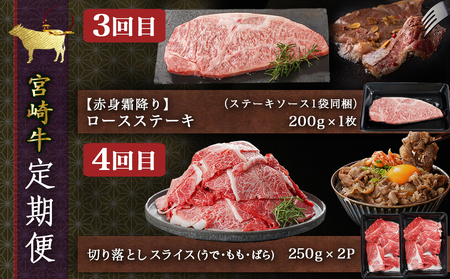 コクと旨味の宮崎牛定期便 S(隔月5回)_T70-5-6501_(都城市) 宮崎牛 牛うで 牛もも スライス モモステーキ ロースステーキ 切り落とし 肩ローススライス 定期便