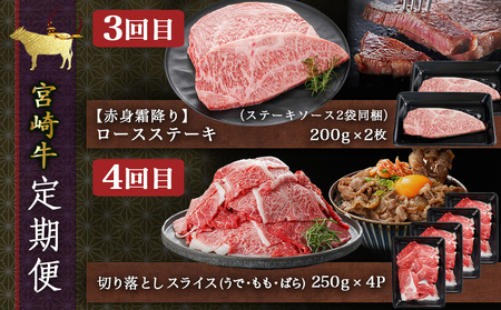 コクと旨味の宮崎牛定期便 L(隔月5回)_T110-5-6501_(都城市) 宮崎牛 うで・ももスライス/モモステーキ/ロースステーキ/ 切落し/肩ローススライス 隔月お届け 定期便