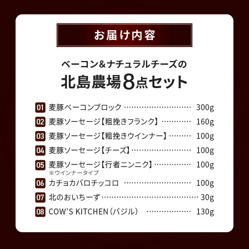 北島農場のブロックベーコン ＆ ナチュラルチーズなど料理にも使える8点セット_Y081-0014