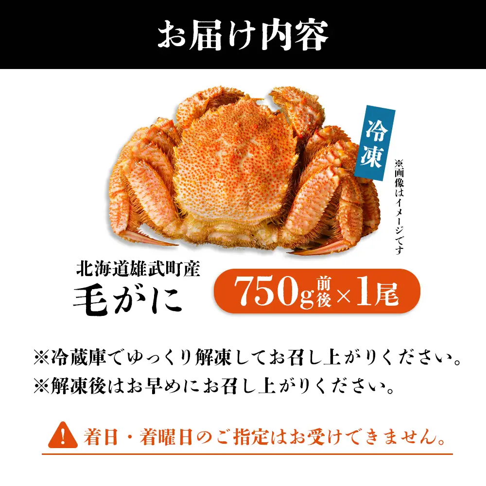 【北海道雄武町産】毛がに（冷凍）(750g前後×1)【1240601】