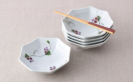 【陶器市特集】【波佐見焼】彩りぶどう 八角平鉢 5点セット【松幸陶芸】[HB59]