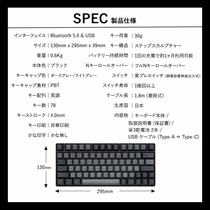 東プレ REALFORCE RC1 コンパクトキーボード 英語配列 30g（型式：C1HK13）