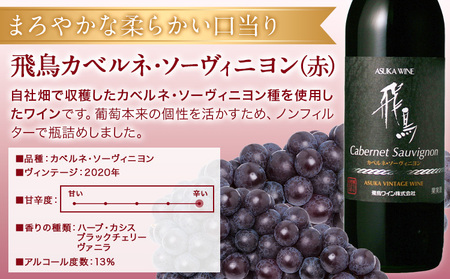 赤ワイン 飛鳥 カベルネ・ソーヴィニヨン 720ml (株)飛鳥ワイン《30日以内に出荷予定(土日祝除く)》赤ワイン 葡萄ワイン マスカットワイン ぶどうワイン カベルネソーヴィニヨン 低農薬ワイン ギフト 贈り物 贈答用ワイン 記念日ワイン 産地直送 送料無料