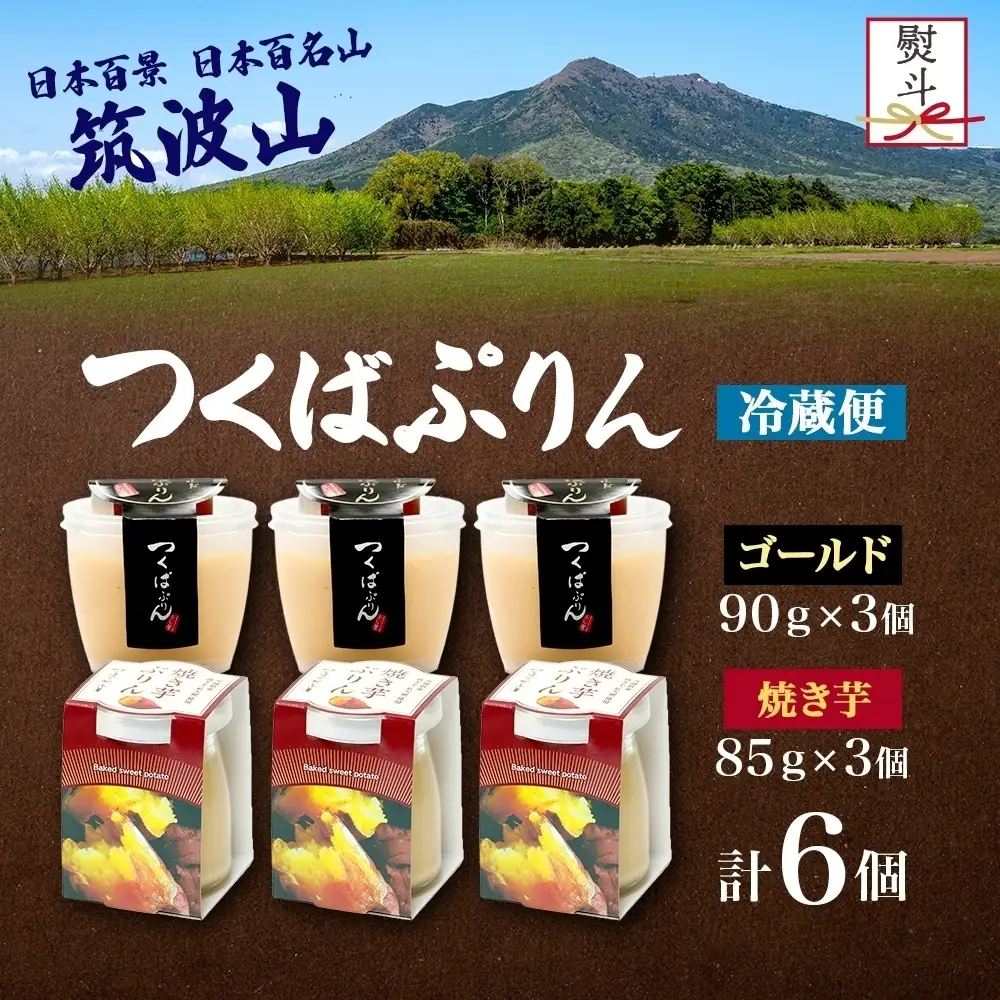 無地熨斗 ゴールドぷりん ＆ 焼き芋ぷりん 各3個 計6個 つくばぷりん プリン ぷりん 焼きいも 焼きイモ さつまいも 牛乳 ミルク 卵 スイーツ 贅沢 洋菓子 おやつ 冷菓 ご褒美 デザート 人気 グルメ お取り寄せ ギフト プレゼント 贈り物 送料無料 ふじ屋 茨城県 桜川市 [EW038sa]