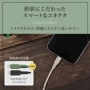 Owltech(オウルテック) シルキータッチでからまりにくい ソフトシリコン素材のUSB Type-A to Lightningケーブル OWL-CBSAL20-OG オリーブグリーン