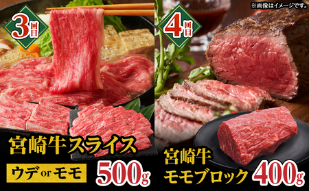宮崎牛赤身定期便 全4回  宮崎牛 牛肉 肉 赤身 定期便 ウデ肉 モモ肉 焼肉 ステーキ スライス ブロック 高たんぱく