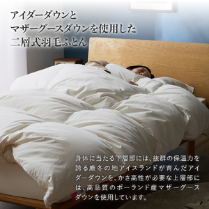 【甲州羽毛本掛けふとん】銀の糸×アイダーダウン95%二層本掛け(セミダブル / アイボリー) お任せカバー付き 布団 回収キット付き