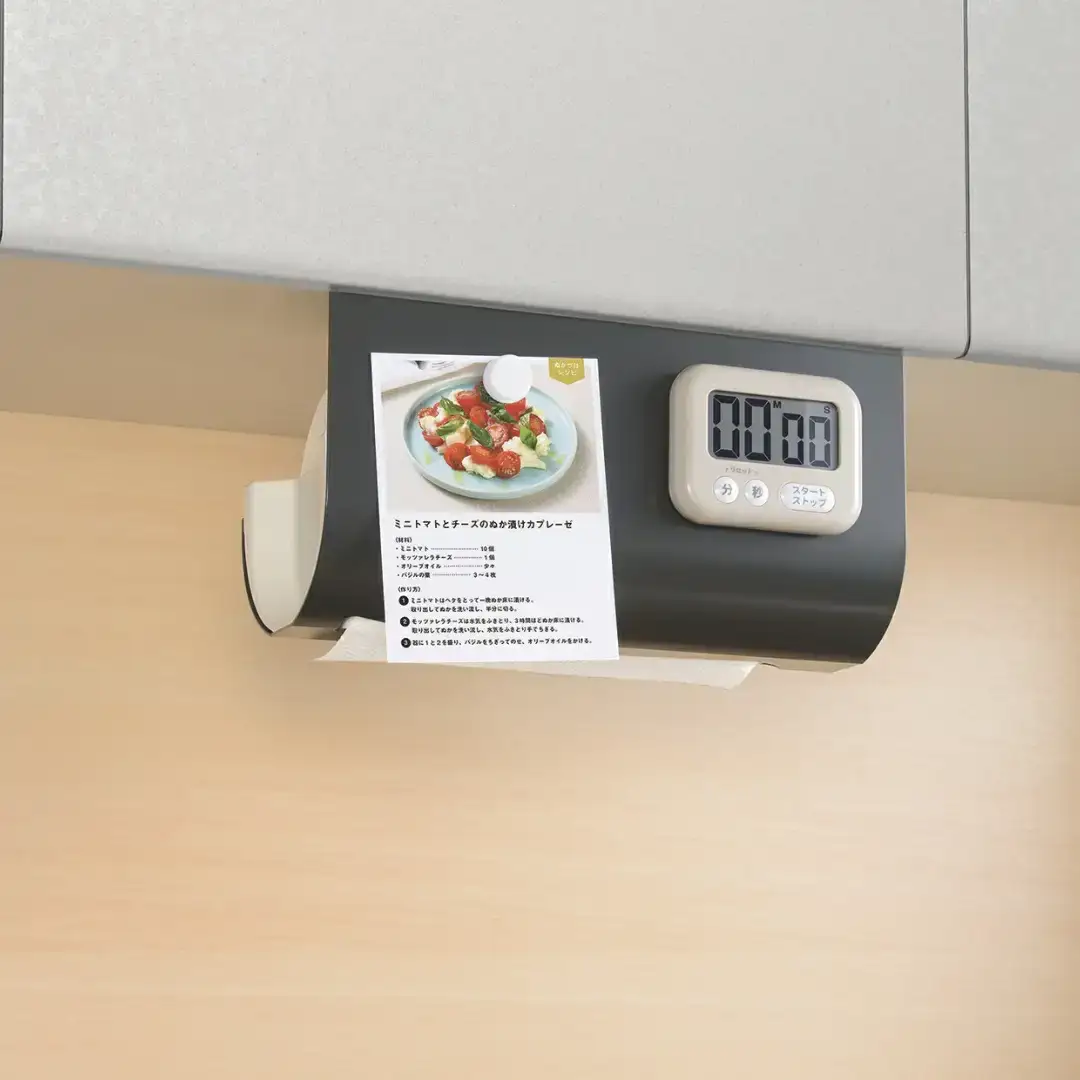 片手でカット 吊り下げキッチンペーパーハンガー グレー