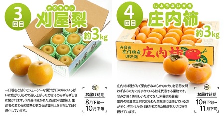 SG0108　【4回定期便】酒田のおいしい夏秋果物セット2026 (アンデスメロン、小玉すいか、刈屋梨、庄内柿)