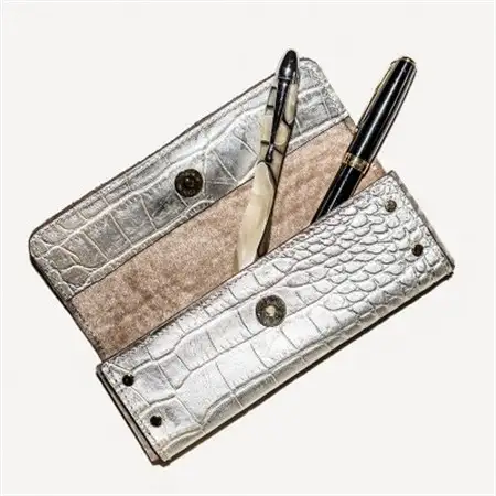 【本革 日本製】華やか☆クロコ型押し メガネ＆ペンケース[シルバー]_雑貨   _【1578518】