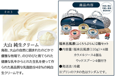 福来呂風凛（ふくろうぷりん）2個入り×2箱　007DA001N.／プリン 鳥取県 大山 白バラ牛乳 純生クリーム 市川町 タズミの卵 たまご  牛乳 クリーム スイーツ デザート 洋菓子 お菓子 お土産 手土産 ご当地スイーツ 温泉 風呂桶 カップ インテリア