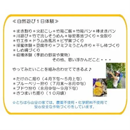 『とちはら山空の家』自然遊び一日体験チケット　1枚(1名様分)【1573792】