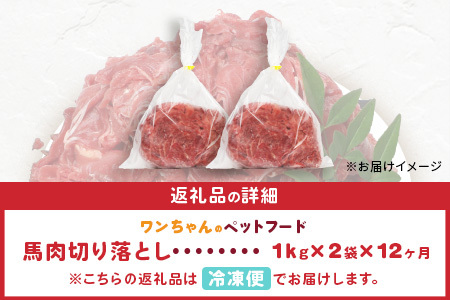 【定期便12回】ペット用 熊本加工 馬肉 切り落とし【 2kg ×12回配送 】 合計 24キロ ドッグ フード 無添加 無香料 ヘルシー 高栄養 馬刺し 冷凍 お肉専門店 熊本県 国内加工 041-0508