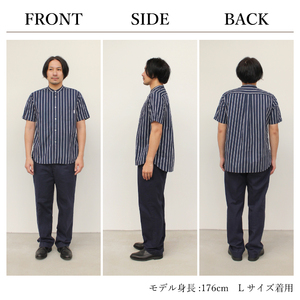 播州織メンズシャツ「THE INDUSTRY WORKS」（1着）【TIW_205（ネイビー）】（37-39）シャツ カジュアルシャツ おしゃれ ファッション しゃつ 播州織 地場産業 織物 半袖シャツ バンドカラー 衣類 服 冬服 秋服