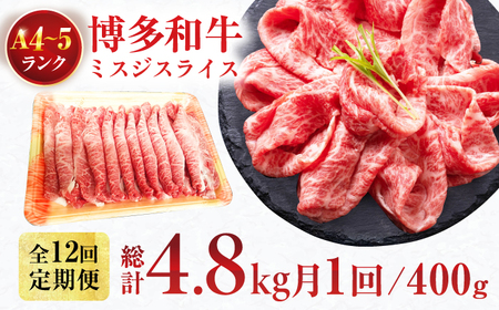 【12回定期便】ミスジスライス 400g 総計4.8kg / お肉 ミスジ スライス [AFCG005]