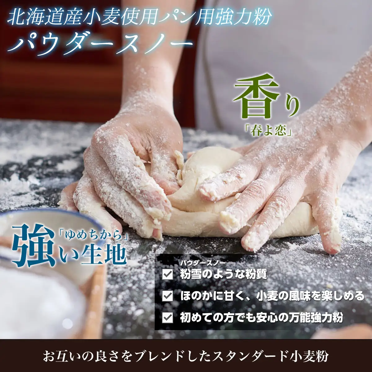 北海道産 「春よ恋」「ゆめちから」ブレンド小麦粉 パウダースノー（パン用強力粉）10kg MROBI012