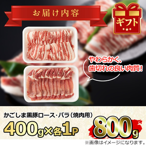 【0123308a】かごしま黒豚焼肉セット(合計800g・ロース400g・バラ400g)国産 豚肉 肉 冷凍 ロース肉 バラ肉 鹿児島 焼肉 BBQ バーベキュー【デリカフーズ】