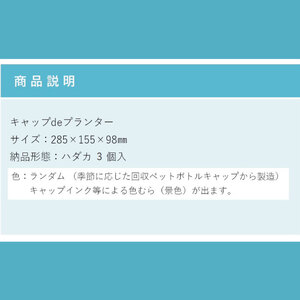 プランター 3個 （色指定不可） ペットボトル キャップ おしゃれ ガーデン 長方形 園芸 野菜 果物 花 かわいい オアシス サイズ ハウス 雑貨 リサイクル スタンド 徳島 キャップdeプランター 