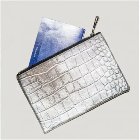【本革 日本製】クロコ型押し レザーポーチ(ゴールド)_装飾品・工芸品  服飾小物 _【1581161】