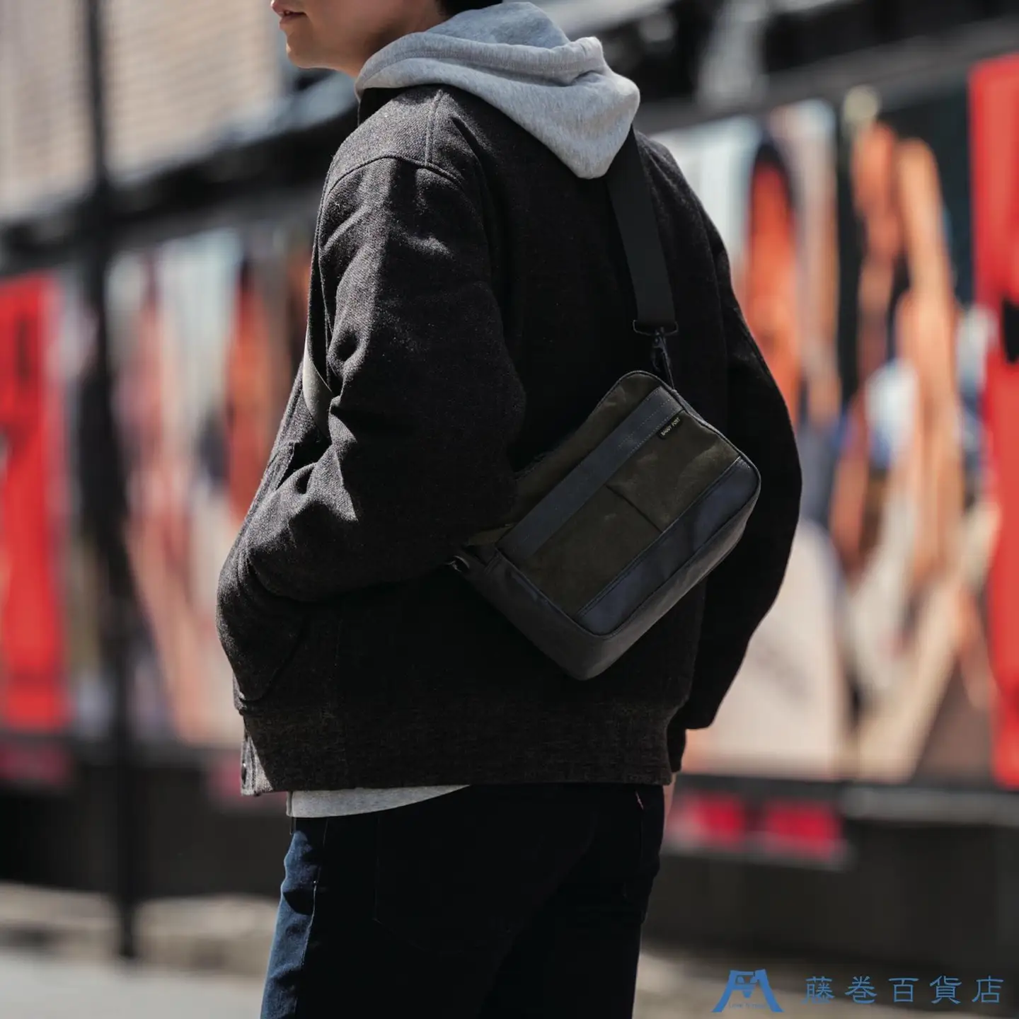 【BAGGY PORT】藤巻百貨店別注10ozシェルターダック×幌帆布のショルダーバッグ【カラー：カーキ】