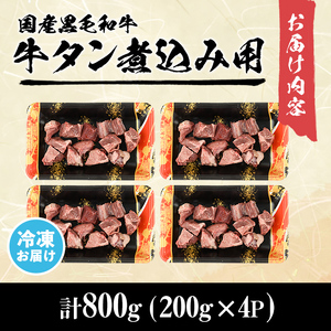 【小分け】国産黒毛和牛 牛タン ブロック(煮込み用)＜200g×4P・計800g＞ 牛タン 牛たん タン たん 肉 牛肉 小分け 国産 希少部位 煮込み ブロック シチュー ビーフシチュー b0-196