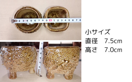 眞名焼 サボテン鉢 小サイズ2個 丸型 角型ペア　｜鳥取 岩美 鉢 丸型 角型【71012】