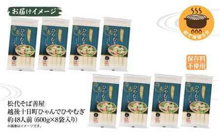 ひゃんで ひやむぎ 600g 8袋 約48人前 冷や麦 ヒヤムギ 冷麦  干しひやむぎ ファミリー 麺 乾めん 自家用 お中元 お歳暮 贈り物 お取り寄せ 備蓄 保存 便利 ギフト 越後 魚沼 松代そば善屋 新潟県 十日町市
