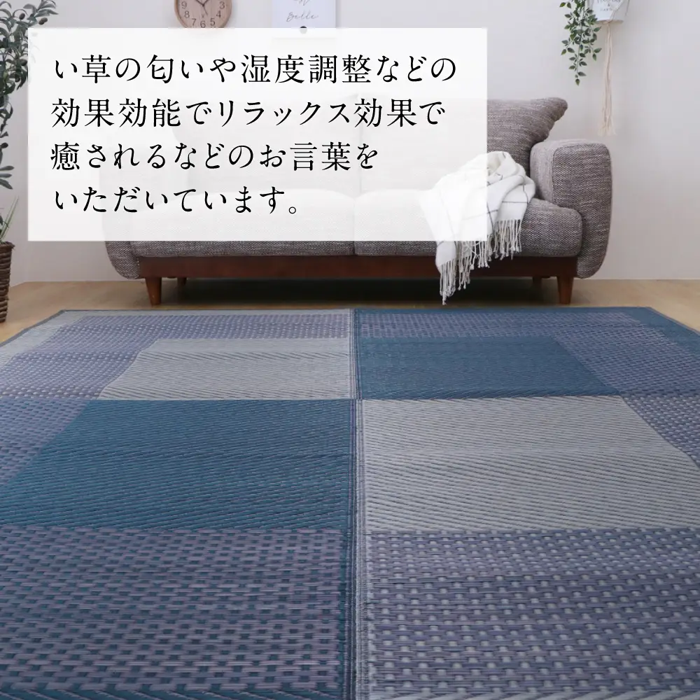 熊本県八代市産のい草を使って織り上げたラグ『DXモーニング』(サイズ：191cm×250cm)(カラー：ネイビー) 国産 イグサ 茣蓙 ござ ラグ カーペット 絨毯 マット 織物 敷き物 インテリア