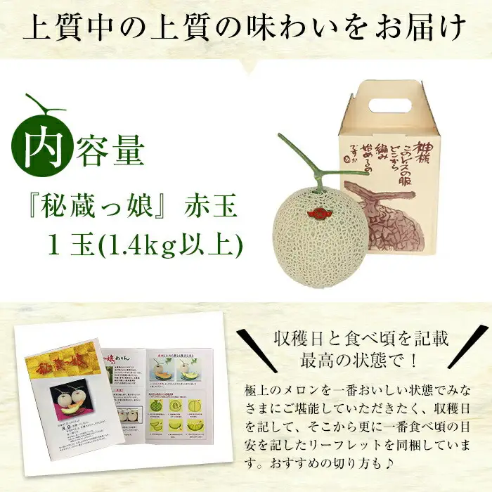 極上メロン「秘蔵っ娘」赤玉(赤肉)1個 メロン マスクメロン 果物 くだもの デザート 赤肉 a5-060