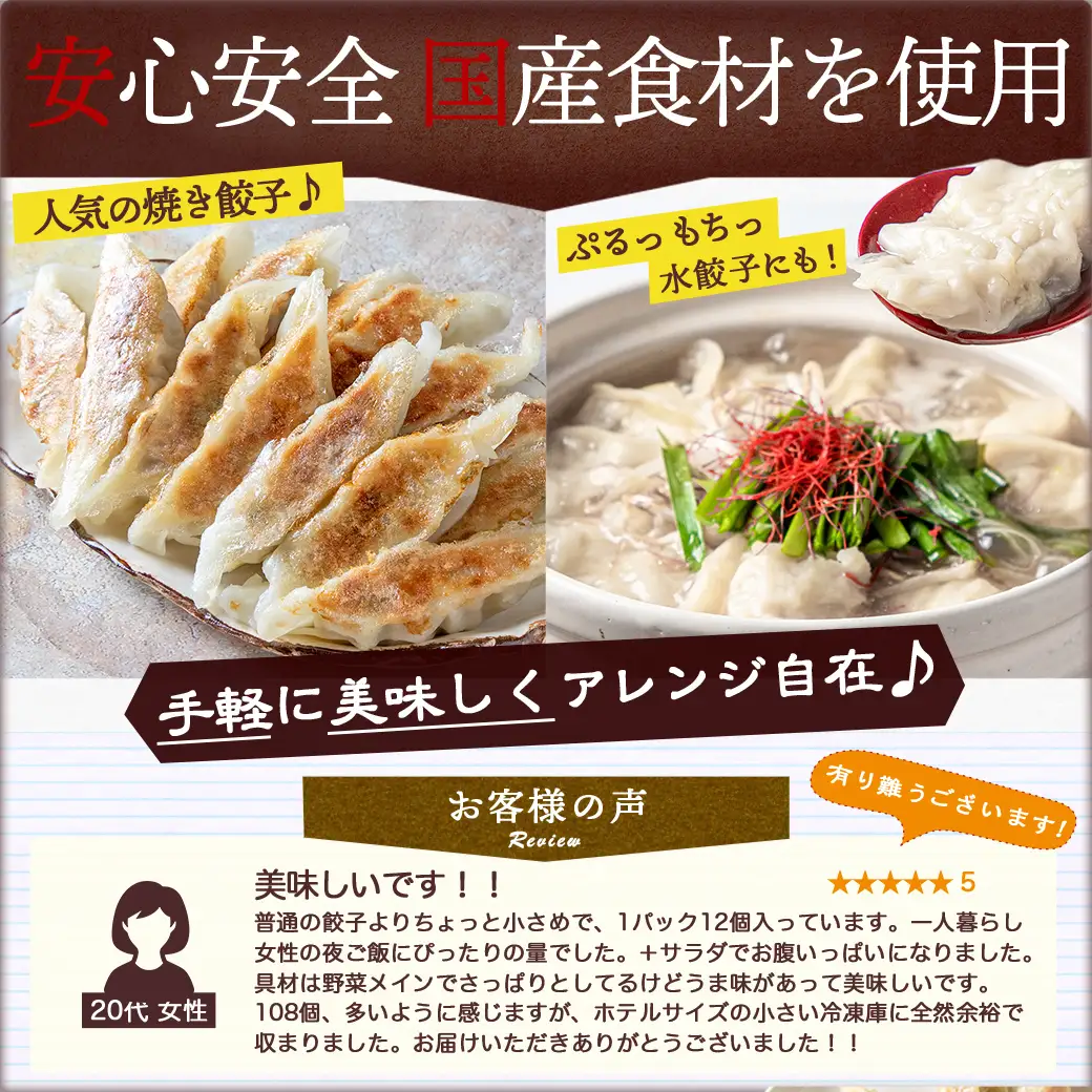 ばあちゃん本舗餃子108個_12-1512_(都城市) ばあちゃん本舗餃子 12個入り×9パック 豚肉とキャベツ 餃子のタレ付 焼き餃子 揚げ餃子 水餃子 おかず