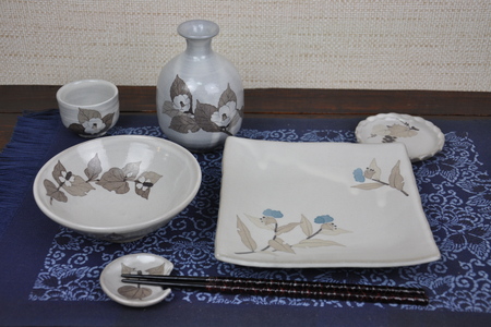 和紙染草花文豆皿 (H025154)