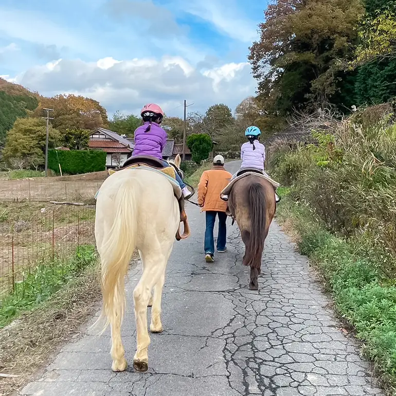 初心者歓迎 森の中を馬に乗ってお散歩プラン(15分)  ミニ外乗 体験 広島 安芸高田市 エオの谷