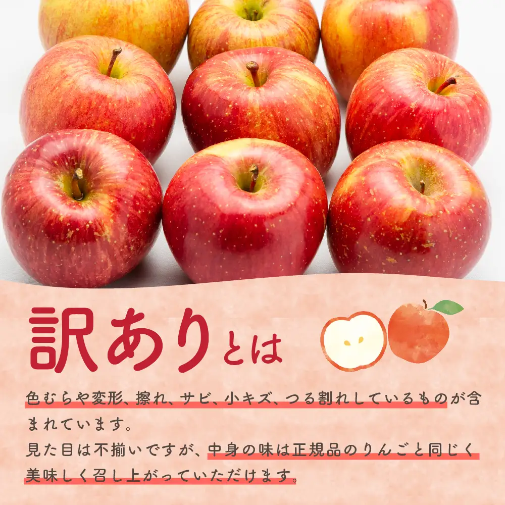 【2026年7月上旬発送】【訳あり】りんご 3kg 有袋ふじ 【スマートフレッシュTM貯蔵またはCA貯蔵・クール便】