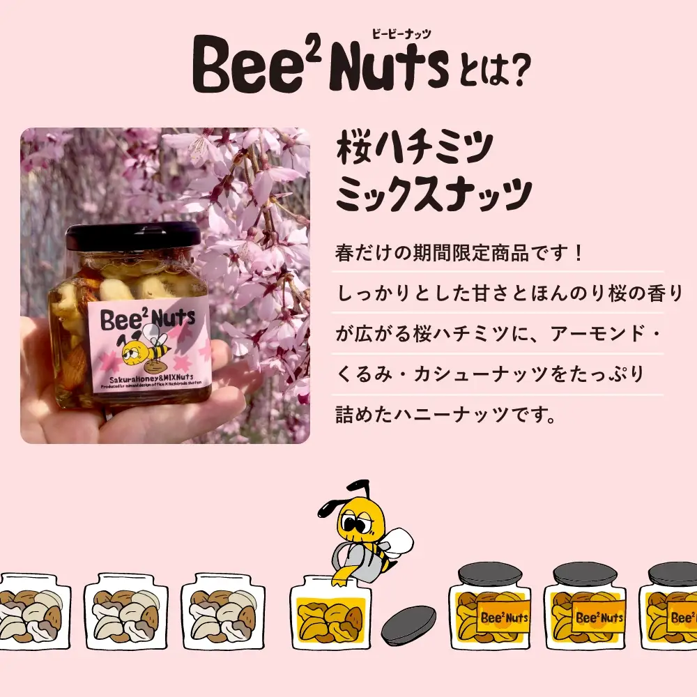 ハニーナッツ　Bee2Nuts　アカシア・サクラ・ペッパー　各１個　150ｇ×２個　140ｇ　セット　アカシアはちみつ　サクラはちみつ　アーモンド　くるみ　カシューナッツ　黒胡椒　ピンクペッパー　　【07208-0615】