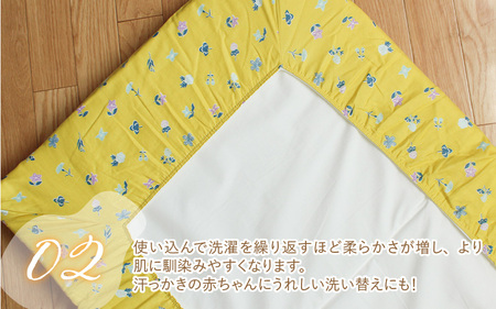 ベビー用フィットシーツ ミニサイズ 60×90cm 花もようネイビー