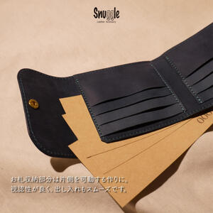 【4色展開】がま口ミドルウォレット　革小物　ハンドメイド　手縫い　一点物　財布　スナッグルレザー 赤茶