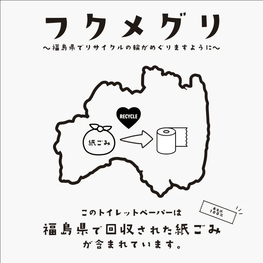再生紙トイレットペーパー『フクメグリ』 100ロール　114mm*65m　シングル ソフト 個包装 　【07208-0460】