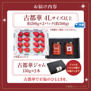 【2027年2月～3月発送】完熟「古都華」奈良ブランドいちご4L以上2パック＆古都華ジャム2個　先行予約 ことか 甘い 糖度 濃い 濃厚 果汁 朝摘み いちご イチゴ 苺 ジャム フルーツ 果物 果物 ご褒美 ごほうび 贈答 贈り物 ギフト プレゼント 冷蔵 奈良県 生駒市 送料無料