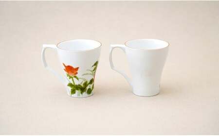有田焼 絵変わりペアマグカップ 職人舎  【伝統工芸士・秋月ちぐさ】食器 器 うつわ 赤絵 モダン コーヒー 伝統工芸 手描き 工業組合 A40-349